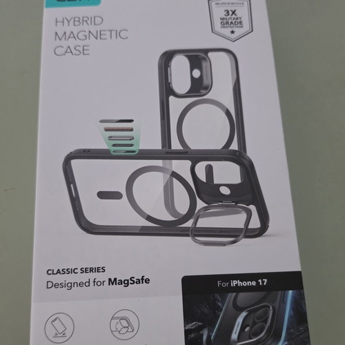 ESR Classic Hybrid HaloLock MagSafe Frosted Black iPhone 17 case with Stash Stand