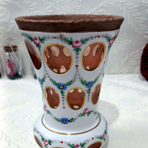 Chech Bohemian table vase like new with cut glass technique