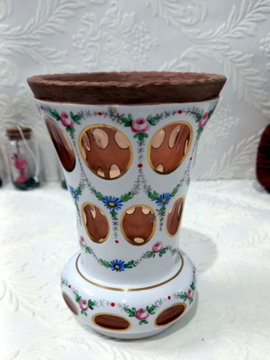 Chech Bohemian table vase like new with cut glass technique