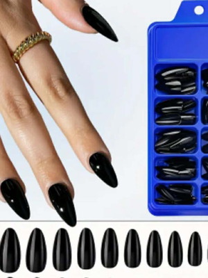 Artificial nails glossy black almond shaped new