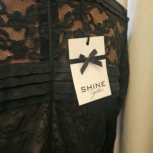 Shine Midi Black Dress with Tulle Lace and Inner Lining, New, Size M