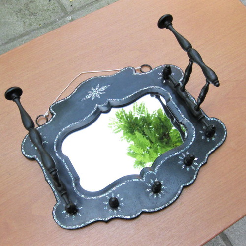 Mirror hanger used, handmade wooden with mother-of-pearl inlay