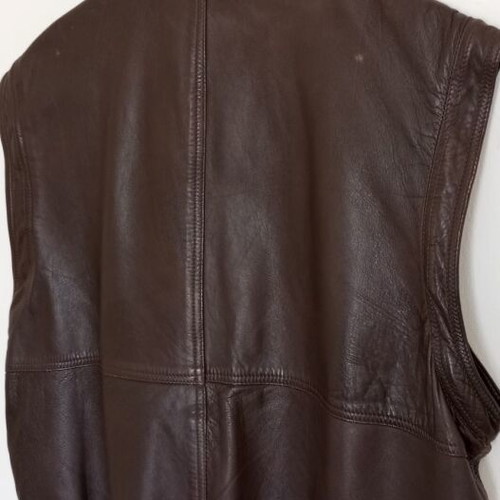 Leather sleeveless jacket used, genuine leather, brown, size L