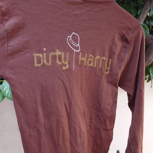 Unisex T-shirt long sleeve Dirty Harry print, brown, sizes XS-L like new