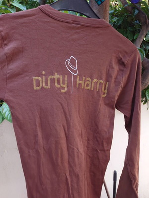 Unisex T-shirt long sleeve Dirty Harry print, brown, sizes XS-L like new
