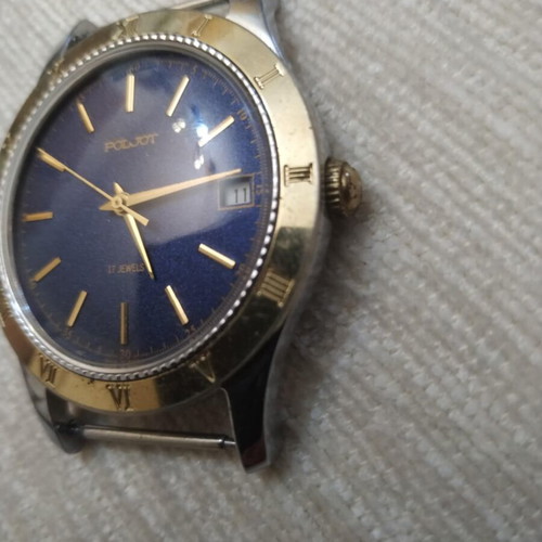 Poljot mechanical wristwatch like new, blue dial, gold bezel