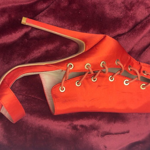 Satin lace-up bootie pumps like new, red size 39