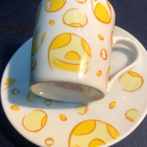 Porcelain cup set 12 pcs vintage 1980 with yellow designs unused
