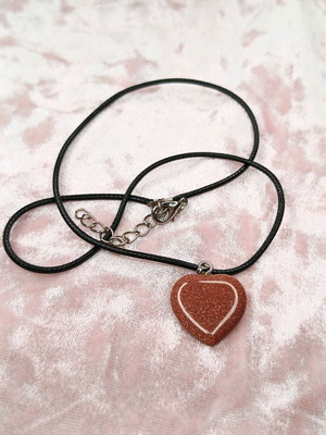 Goldstone Heart Necklace on Waxed Cord new, semi-precious stone