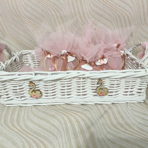 White wooden basket decorated with swan, like new