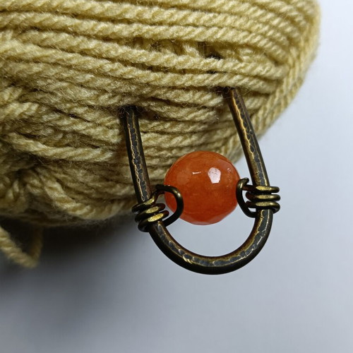 Hair Fork handmade, new, brass oxidized with agate stone