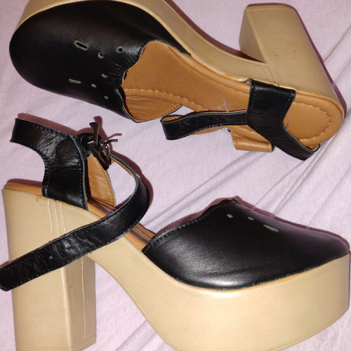 Platform sandals from genuine leather new, black, handmade