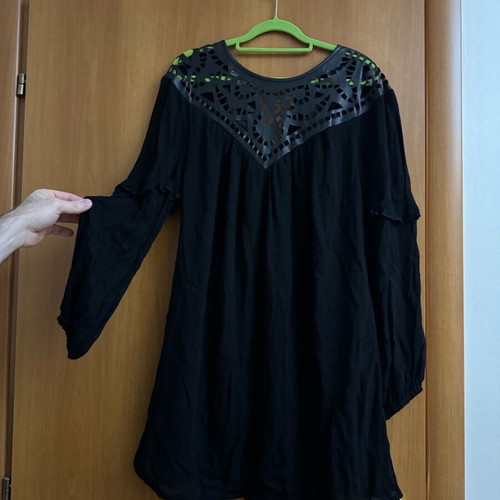Cotton dress with leather detail on chest and belt BSB new, black, size M