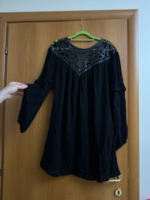 Cotton dress with leather detail on chest and belt BSB new, black, size M