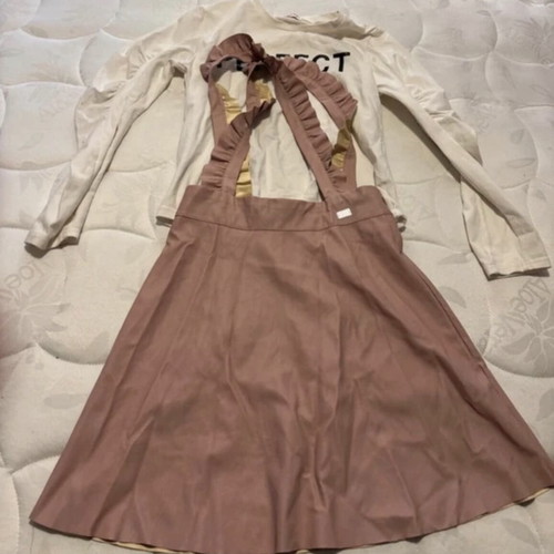 Girls' set for 14 years like new, pink salopette and white blouse