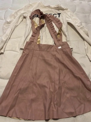 Girls' set for 14 years like new, pink salopette and white blouse