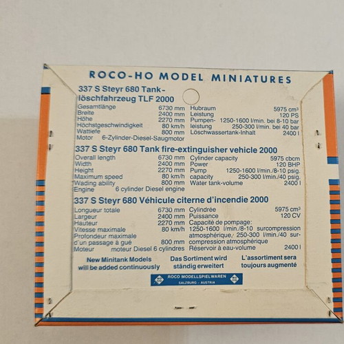 Roco Minitanks 337 S Steyr 680 TLF 2000 fire truck vintage, like new