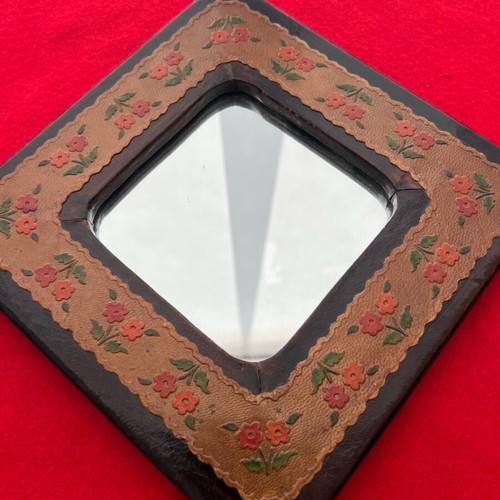Handmade mirror like new, wood with E. Papanikolaou signature