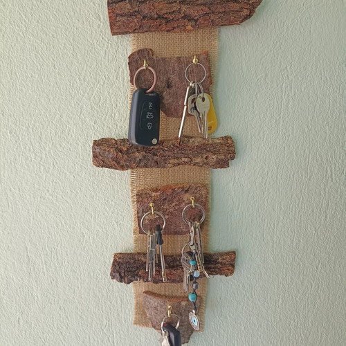 Handmade wall key stand from tree bark new