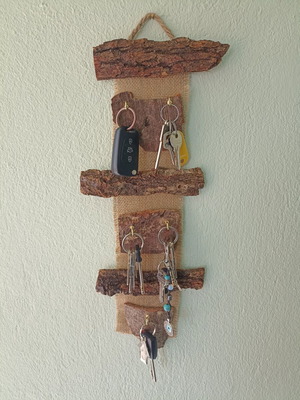 Handmade wall key stand from tree bark new