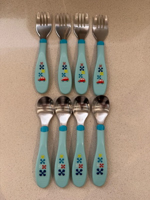 Chicco baby fork and spoon sets used, 4 pieces, blue for 18+ months