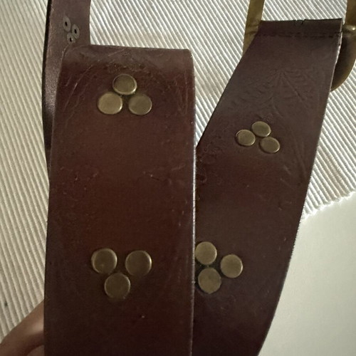 Leather belt with gold buckle used, size 100, brown