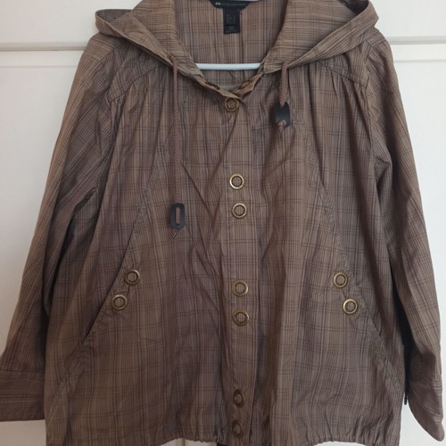 Mango lightweight jacket Large with hood and check pattern like new