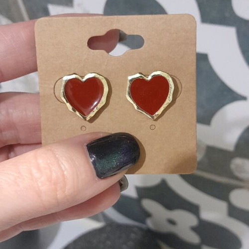 Steel earrings new, red and gold-colored