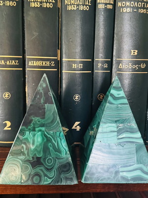 Decorative malachite pyramid set used, natural mineral