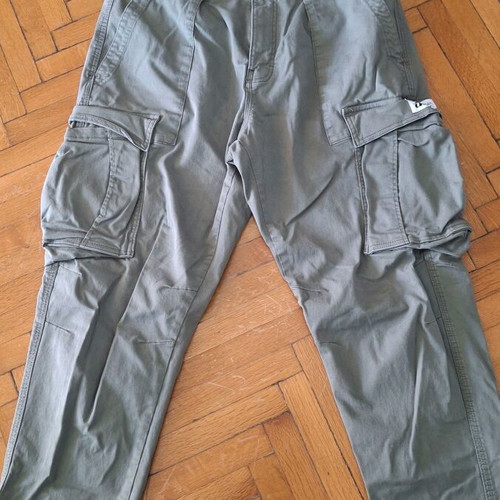 Zara straight-leg pants grey-green with side thigh pockets, size 44