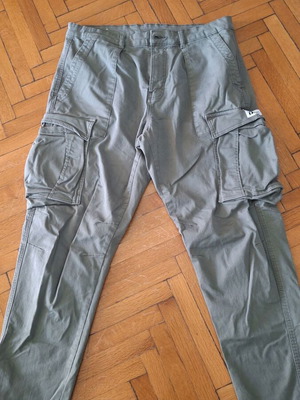 Zara straight-leg pants grey-green with side thigh pockets, size 44