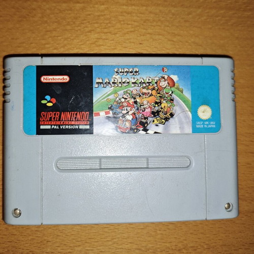 Super Mario Kart SNES PAL cartridge used with repro box