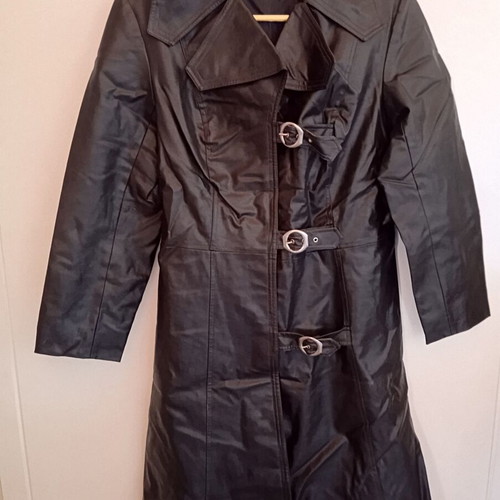 Vintage leather trench coat used, black, size M