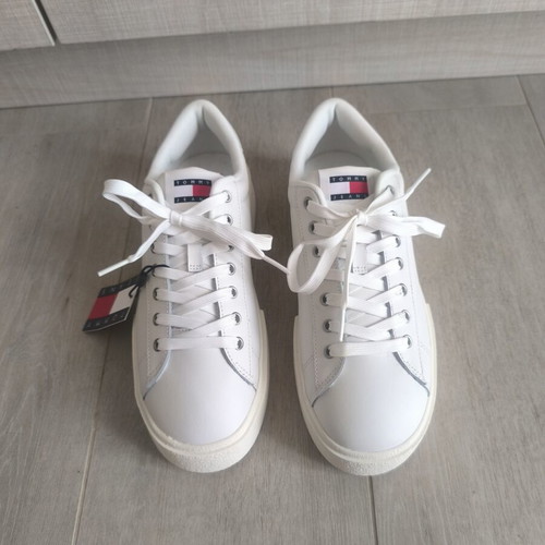 Tommy Hilfiger White Leather Unisex Flatform Sneakers New