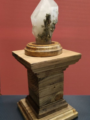 Polydidymos Quartz Crystal in Handmade Antique Wooden Base