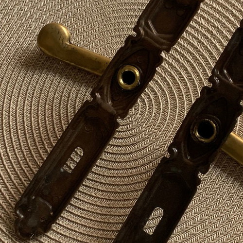 Brass vintage door handles used, pair