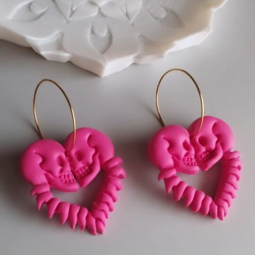 Till Death Do Us Part earrings pink with steel hoop new