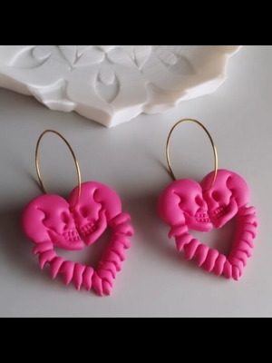 Till Death Do Us Part earrings pink with steel hoop new