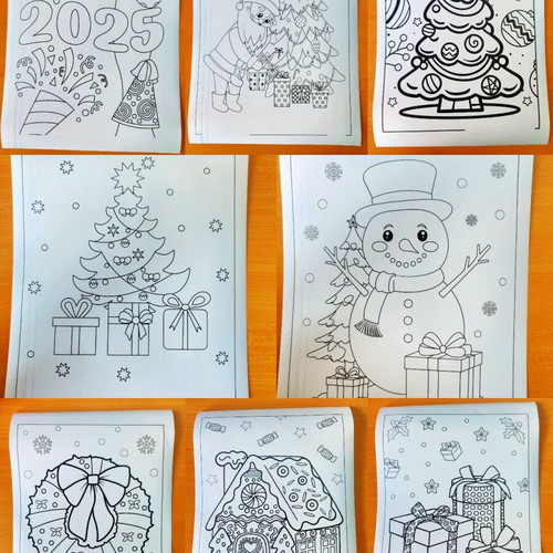 Christmas printable A4 drawings set of 8, new