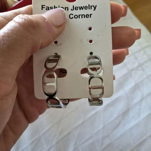 Stylish stainless steel hoop earrings new, 3.5cm diameter, silver
