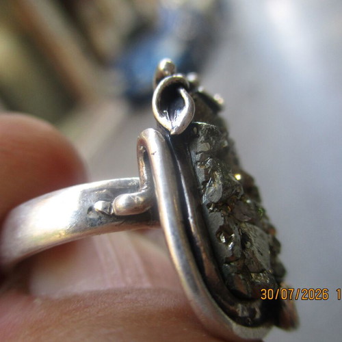 Women's 925 Silver Ring with Pyrite, New