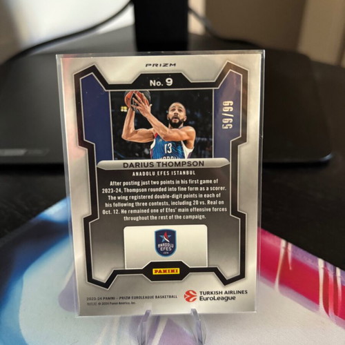 Darius Thompson 2023-24 Panini Prizm Turkish Airlines EuroLeague Purple Prizm card, like new