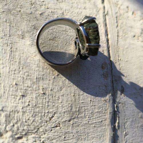 Druzy geode agate ring silver plated and black tourmaline new, adjustable size