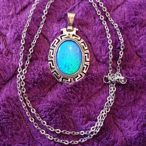 Silver pendant 925 with blue opal and meander used