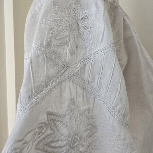 Vintage blouse with back buttons, size L, used, white cotton