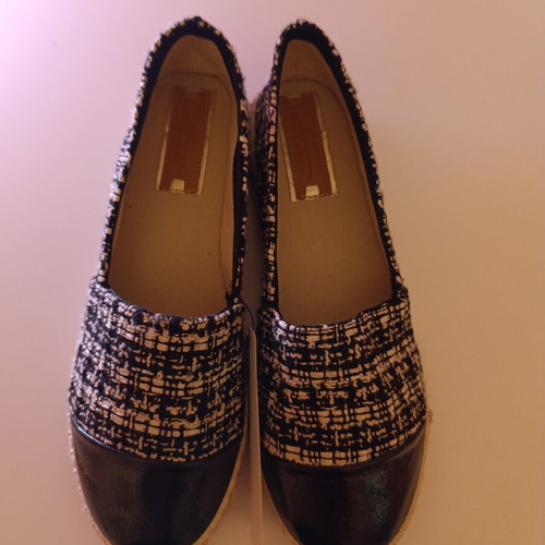 Celestino women's espadrilles black with tweed fabric and black toe detail, size 41