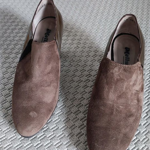Melluso 37 brown leather suede and patent heel shoes used