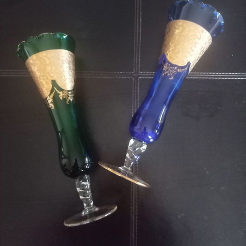 Set of crystal gilded vases used, 1960s