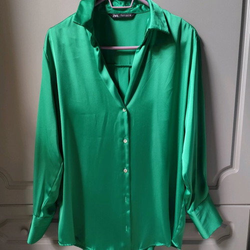 Satin shirt Zara new, green, loose fit, size S