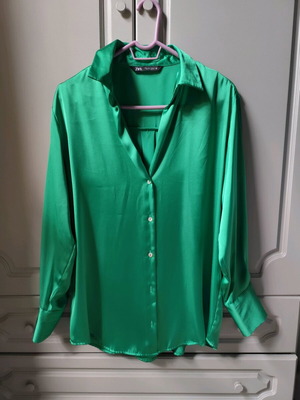 Satin shirt Zara new, green, loose fit, size S
